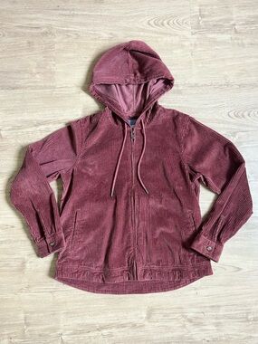 LL Bean Comfort Corduroy Full-Zip Hoodie in Rose | Casual Hooded Jacket - SP